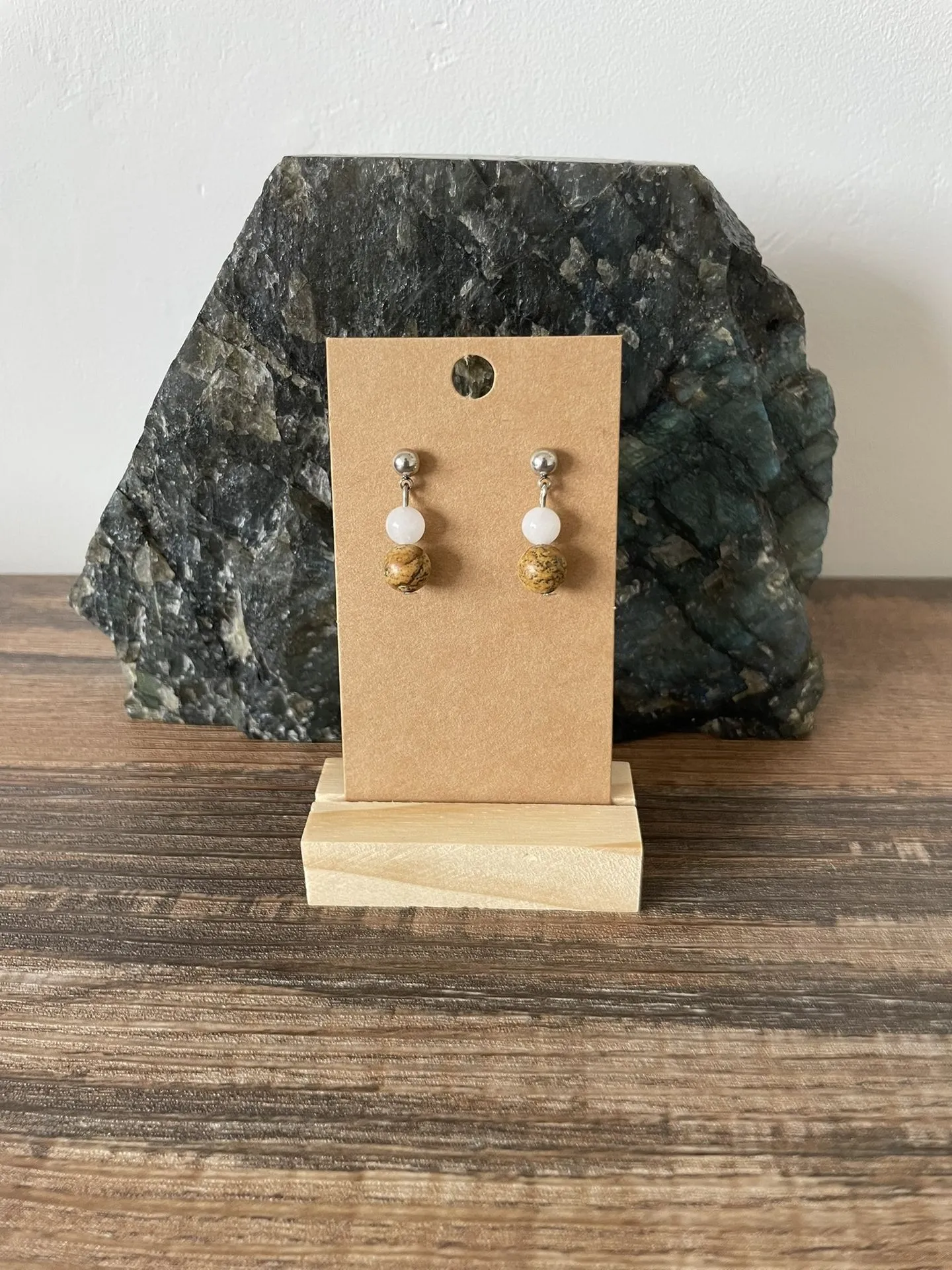 Boucles d'oreilles puces Jaspe Paysage et Pierre de Lune