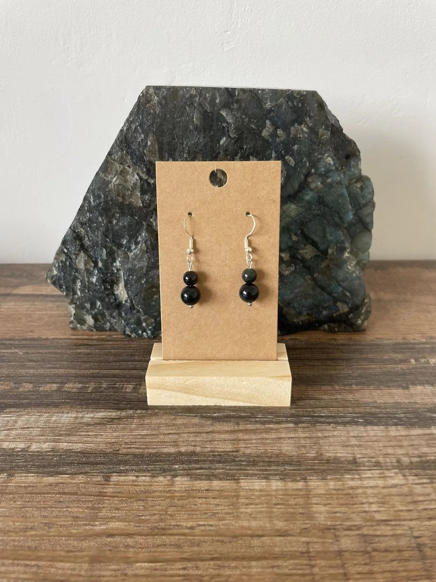 Boucles d'oreilles droites Obsidienne Noire