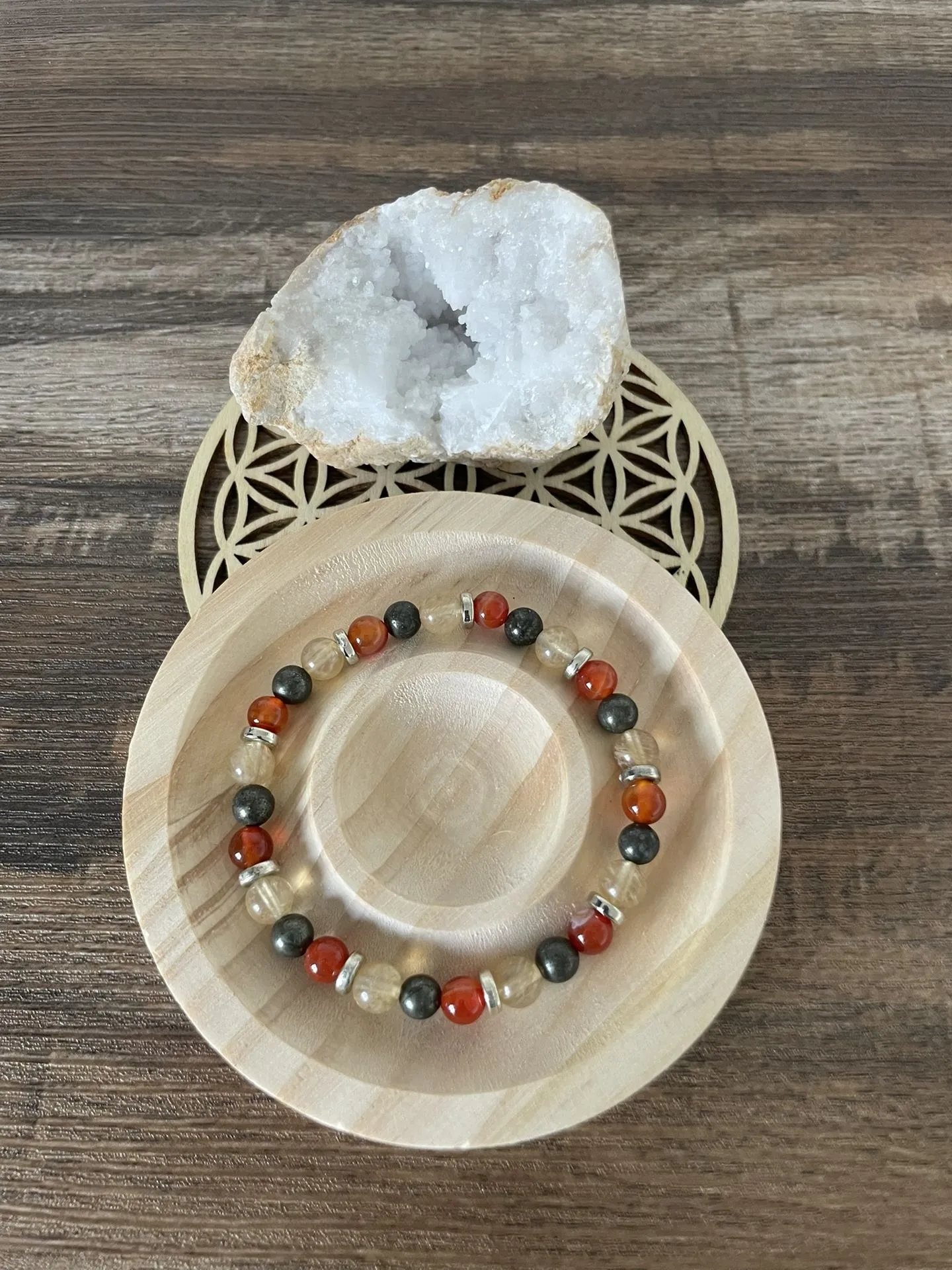 Bracelet Citrine, Pyrite et Cornaline - 6mms