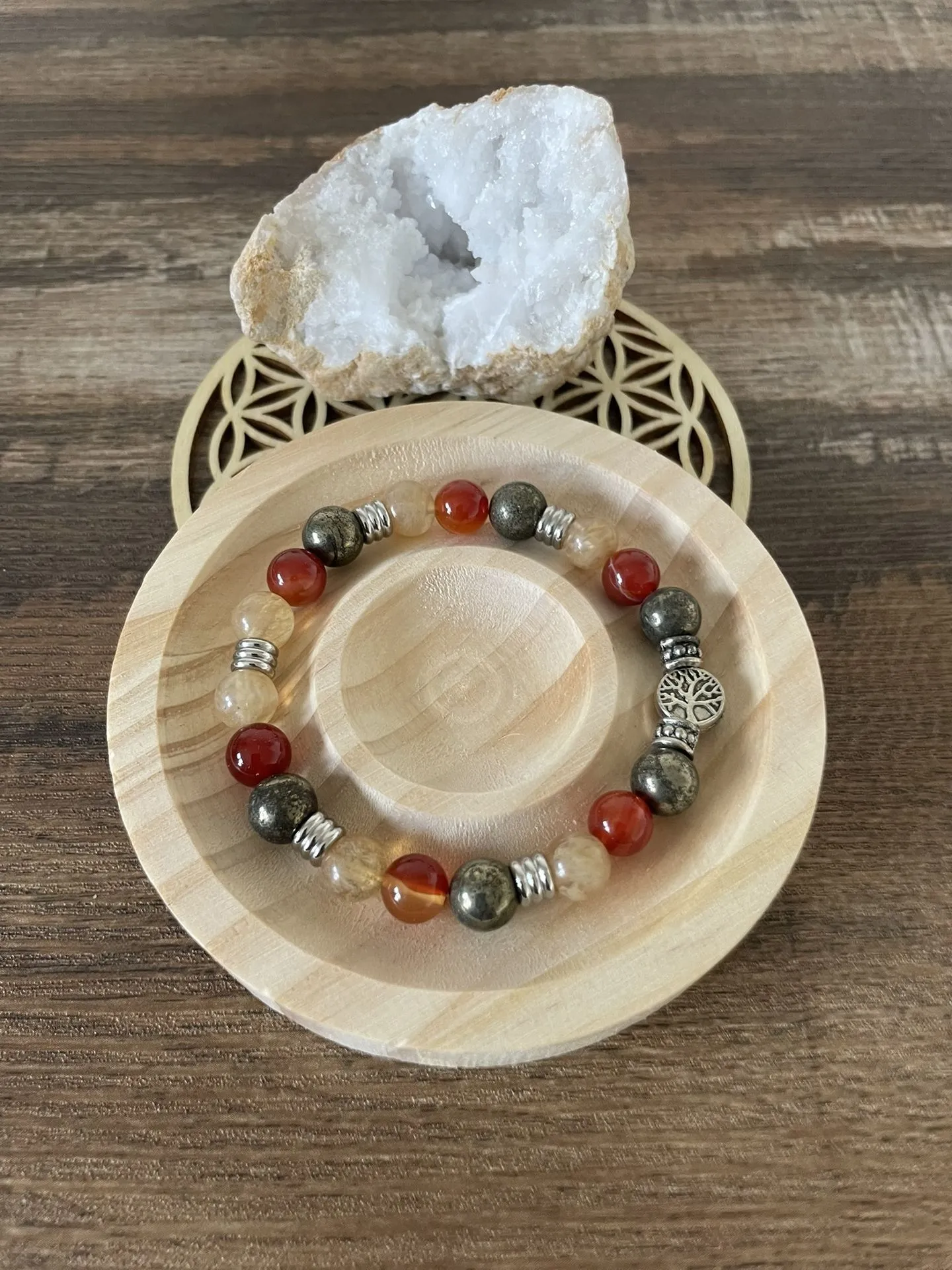 Bracelet en Citrine, Cornaline et Pyrite - 8mms